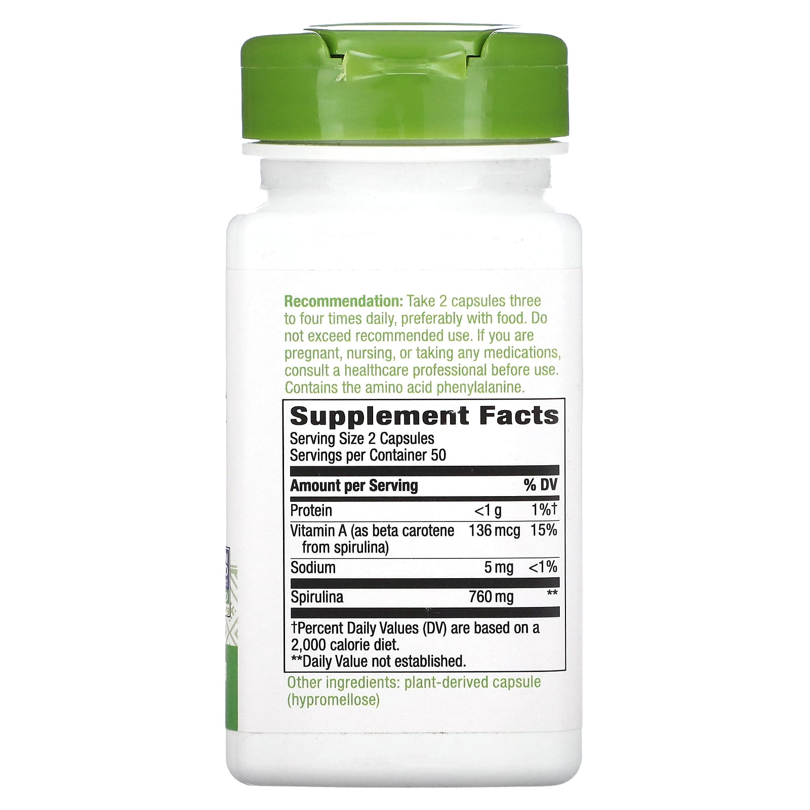 Nature’s Way, Spirulina, 100 Vegetarian Capsules UPC 033674172001 | Hilife Vitamins