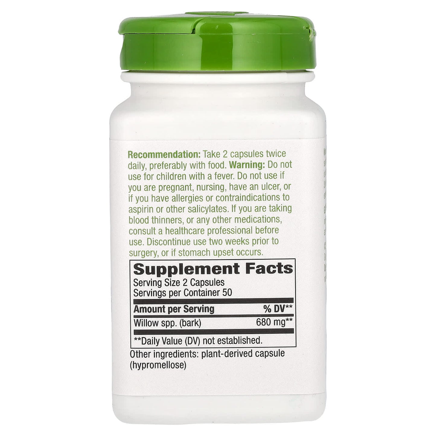Nature’s Way, Willow Bark, 400 mg, 100 Vegetarian Capsules UPC 033674178508 | Hilife Vitamins