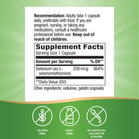Nature’s Way, Selenium Yeast-Free 200 Mcg, 100 Capsules UPC 033674410813 | Hilife Vitamins