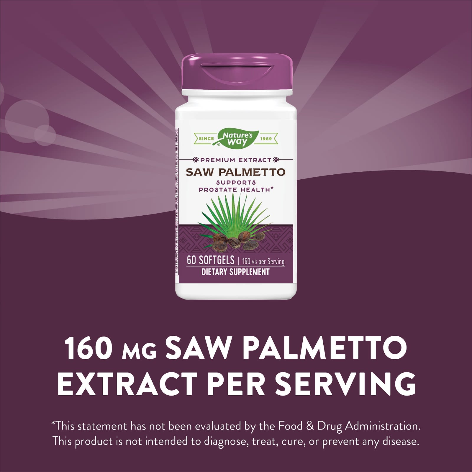 Nature’s Way, Saw Palmetto Standardized Extract, 60 Softgels UPC 033674628003 | Hilife Vitamins