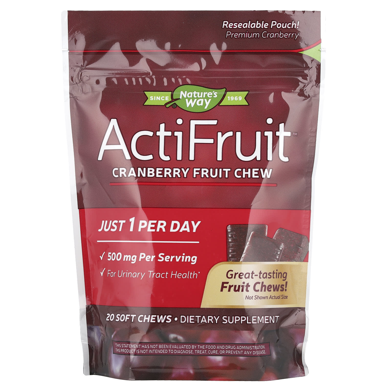 Nature’s Way, Actifruit Cran Max, 20 Soft Chews UPC 763948078424 | Hilife Vitamins