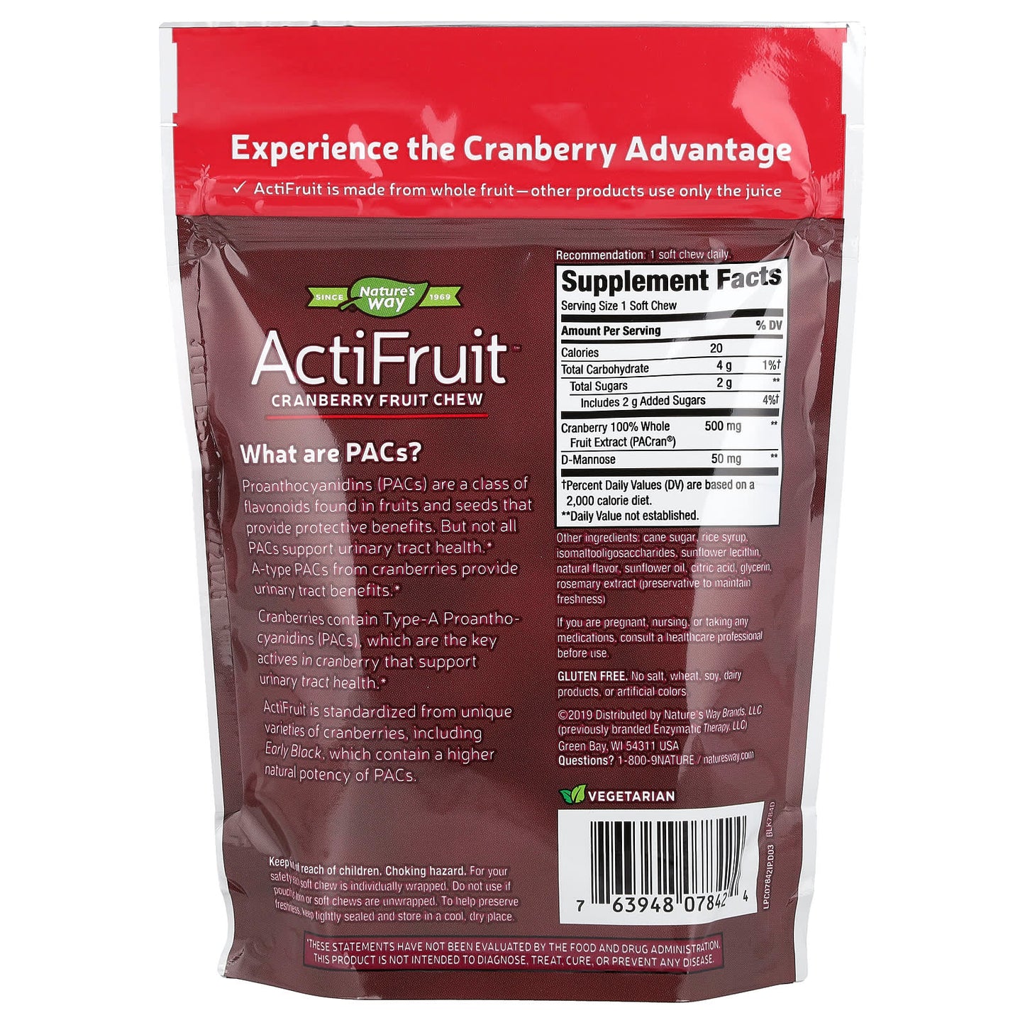 Nature’s Way, Actifruit Cran Max, 20 Soft Chews UPC 763948078424 | Hilife Vitamins