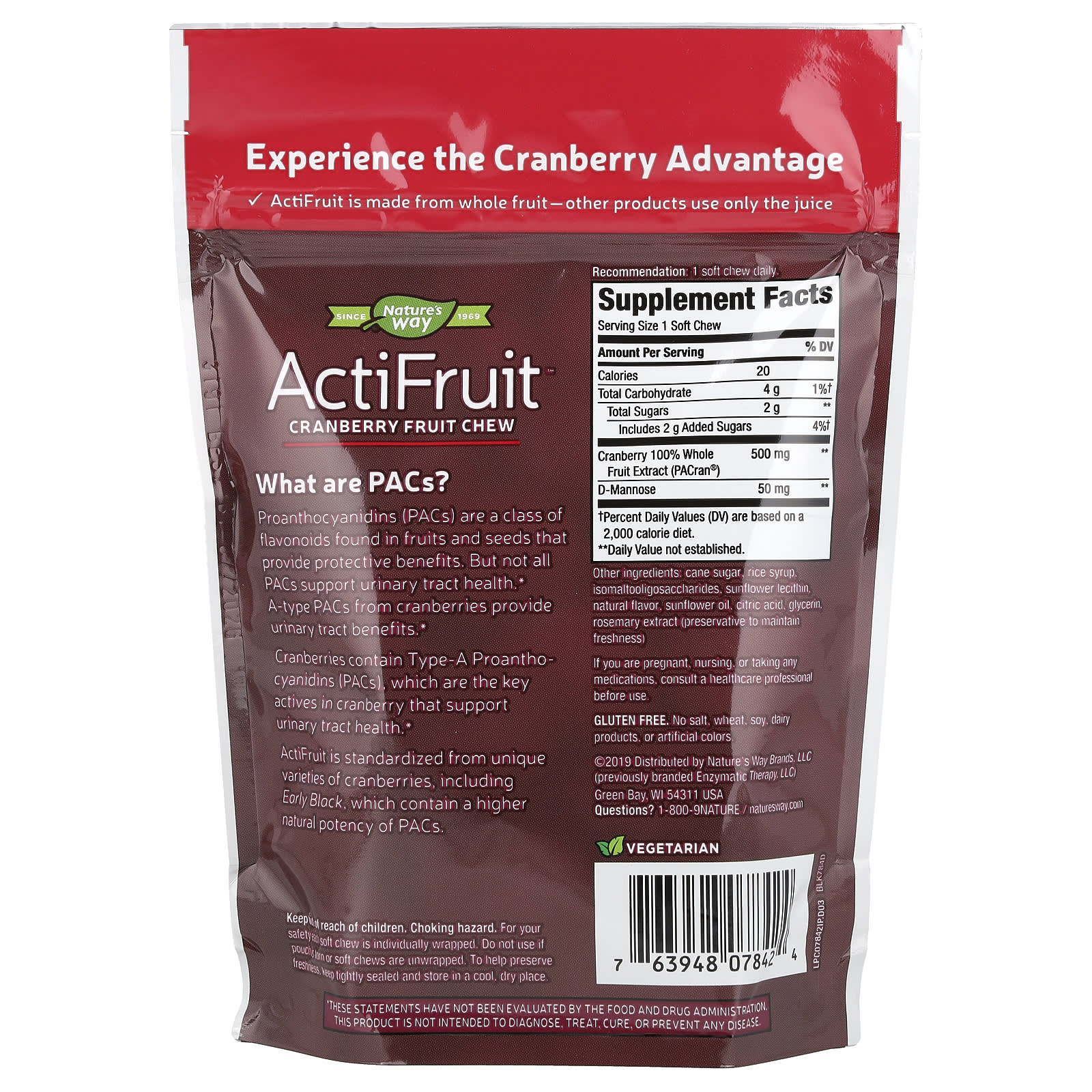 Nature’s Way, Actifruit Cran Max, 20 Soft Chews UPC 763948078424 | Hilife Vitamins
