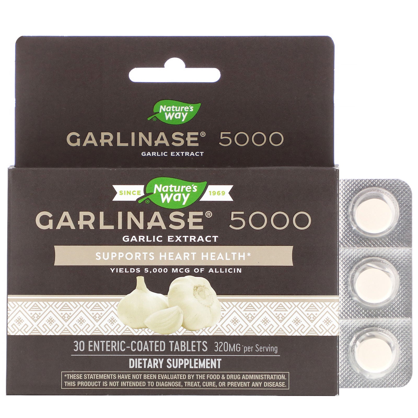 Nature’s Way, Garlinase 5000 320 mg Enteric Coated, 30 Tablets UPC 763948085033 | Hilife Vitamins