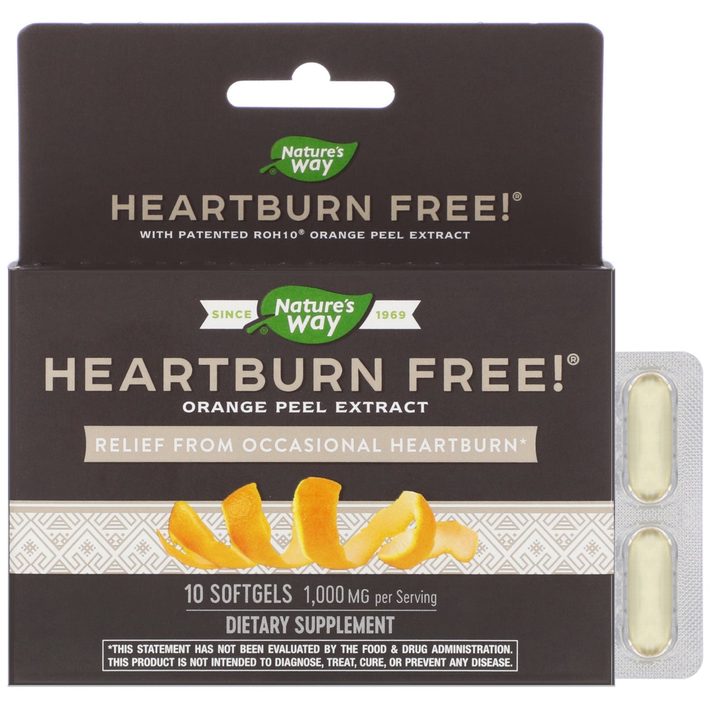 Nature’s Way, Heartburn Free 1000 mg Orange Peel Ext., 10 Softgels UPC 763948091102 | Hilife Vitamins
