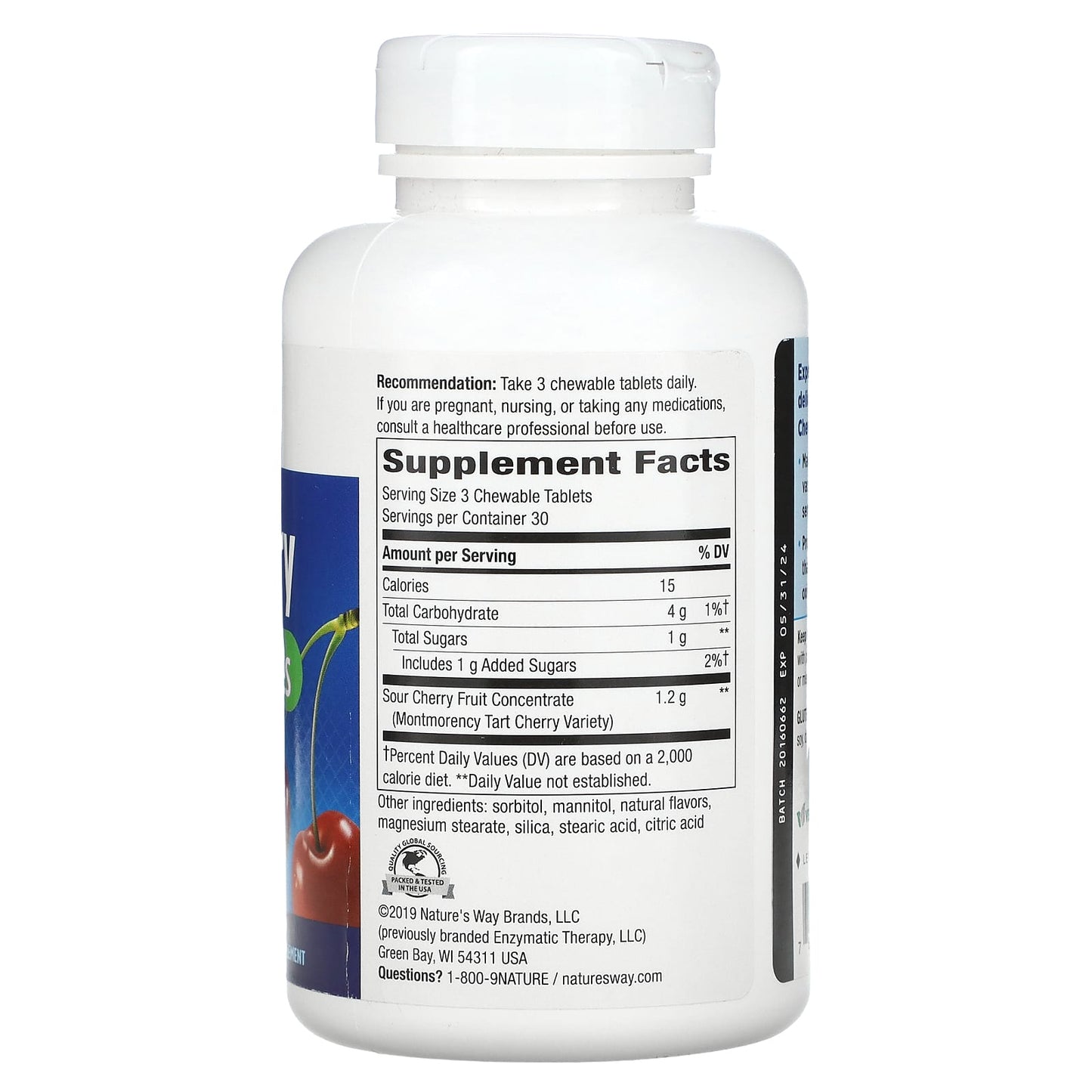 Nature’s Way, Tart Cherry Ultra, 90 Chewable Tablets UPC 763948158317 | Hilife Vitamins