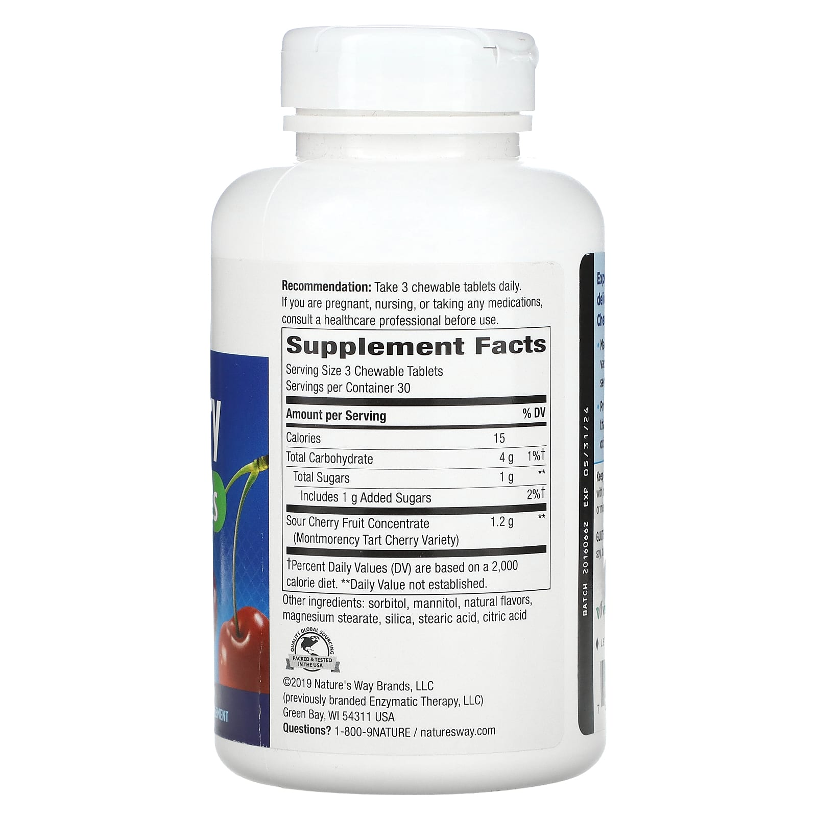 Nature’s Way, Tart Cherry Ultra, 90 Chewable Tablets UPC 763948158317 | Hilife Vitamins