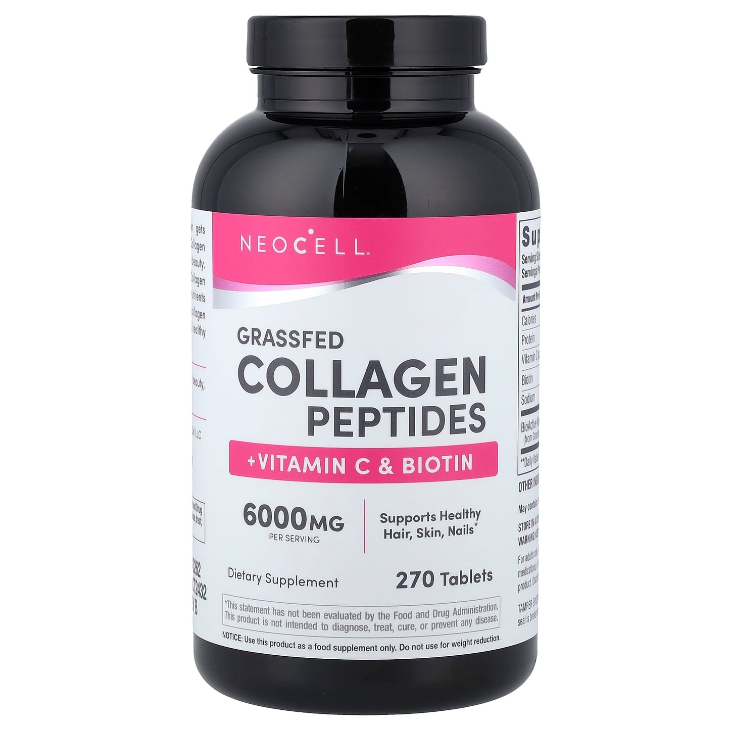 NeoCell, Grassfed Collagen Peptides + Vitamin C & Biotin, 270 Tablets UPC 016185132627 | HiLife Vitamins