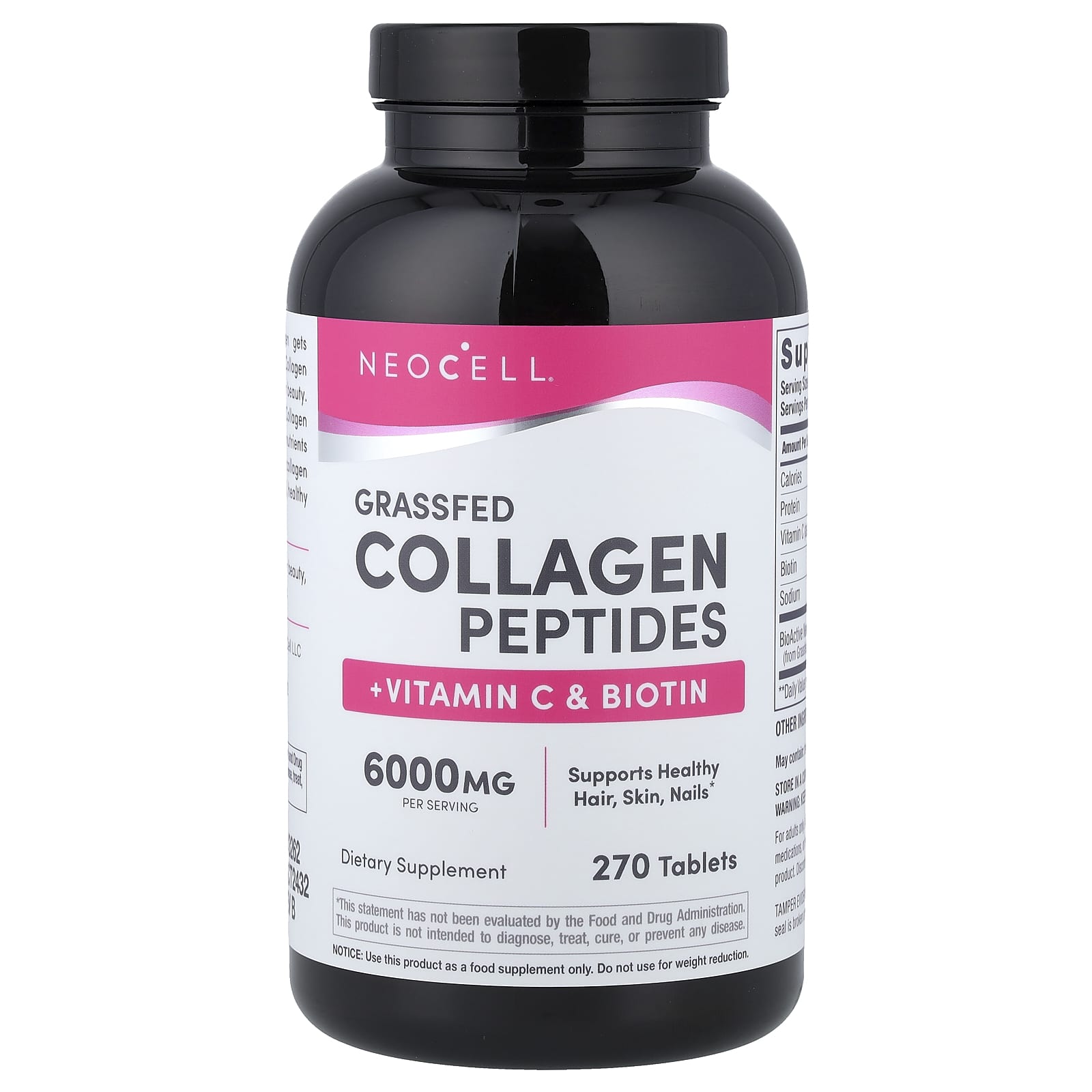 NeoCell, Grassfed Collagen Peptides + Vitamin C & Biotin, 270 Tablets UPC 016185132627 | HiLife Vitamins