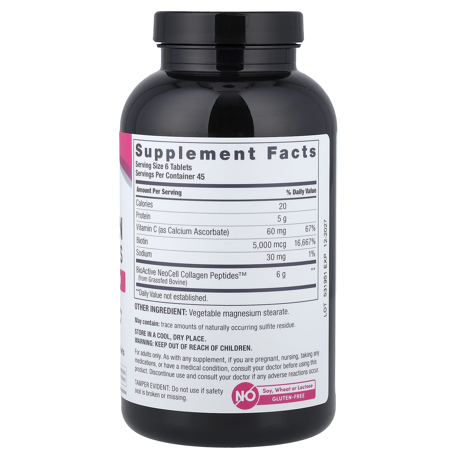 NEO ベリカット 180カプセル NeoCell, Grassfed Collagen Peptides + Vitamin C & Biotin, 270
