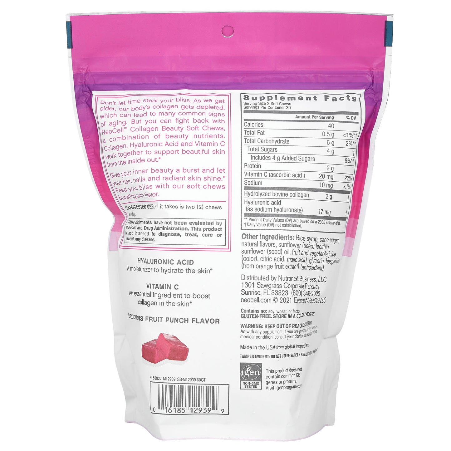 Neocell Laboratories, Collagen Beauty Soft Chews, Fruit Punch, 2 g, 60 Soft Chews UPC 016185129399 | HiLife Vitamins