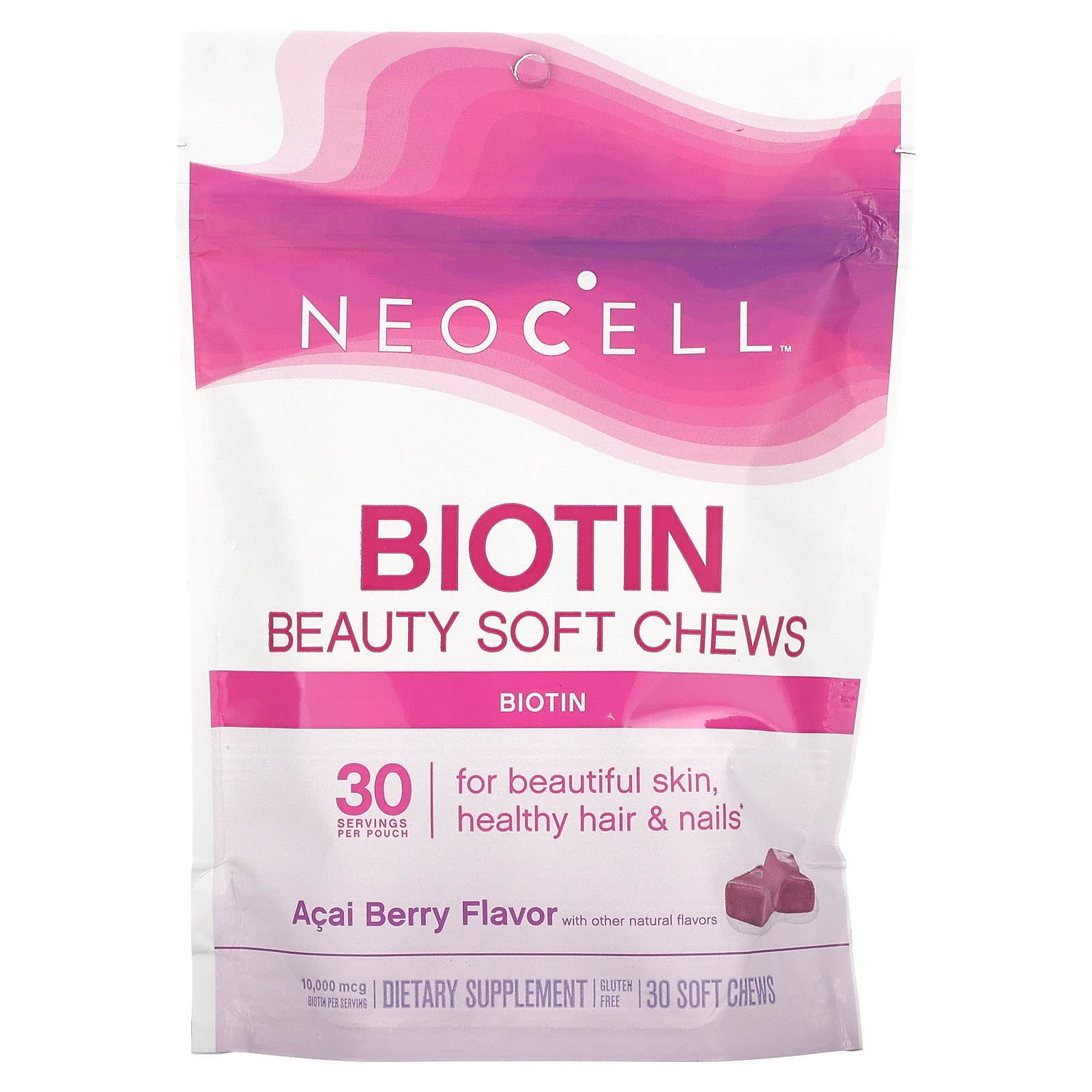 Neocell Laboratories, Biotin Beauty Soft Chews, Acai Berry , 10,000 mcg, 30 Soft Chews UPC 016185129603 | HiLife Vitamins