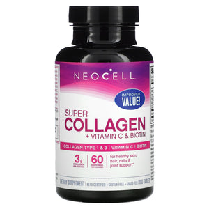 Neocell Laboratories, Super Collagen, + Vitamin C & Biotin, 180 Tablets - 016185132603 | Hilife Vitamins