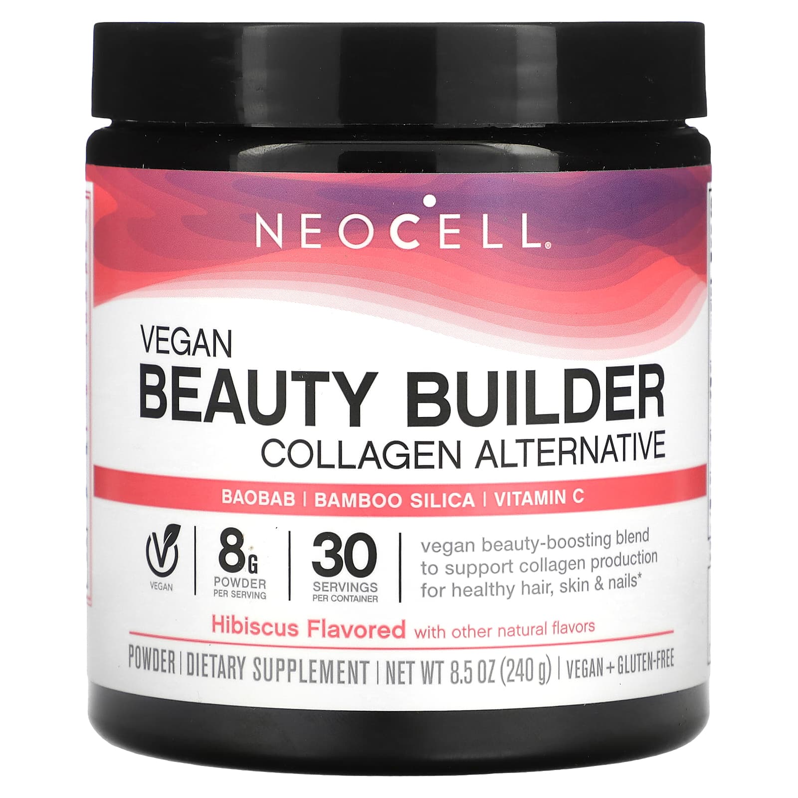Neocell Laboratories, Vegan Beauty Builder Collagen Alternative Powder, Hibiscus, 8.5 oz (240 g) UPC 016185132740 | HiLife Vitamins