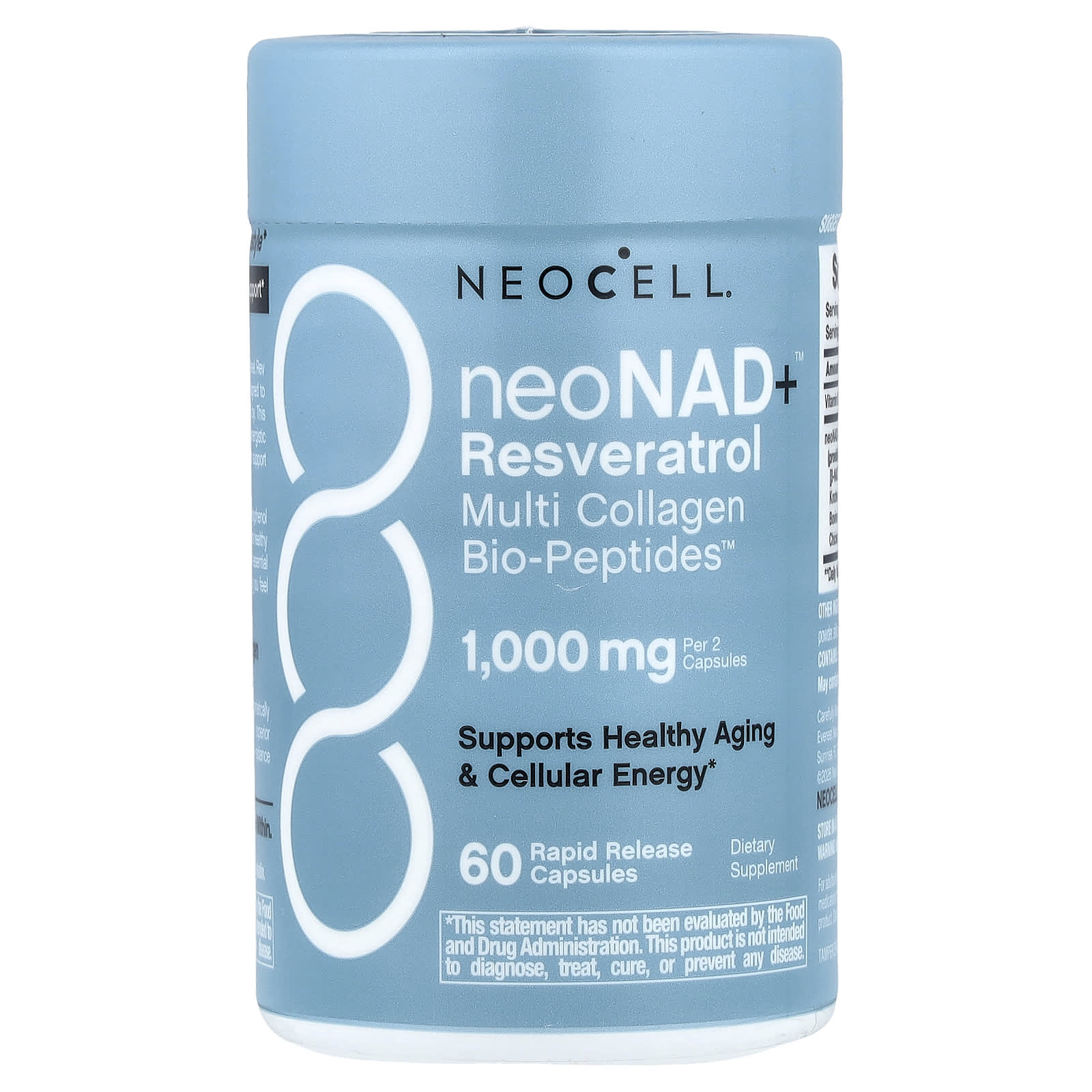NeoCell, neoNad+™ Resveratrol, Multi Collagen Bio-Peptides™, 60 Rapid Release Capsules UPC 850078466037 | Hilife Vitamins