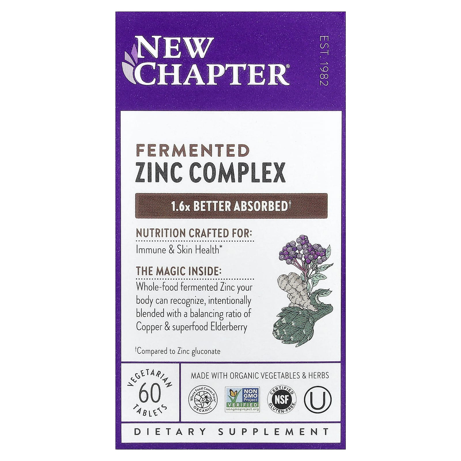 New Chapter, Fermented Zinc Complex, 60 Vegetarian Tablets UPC 727783006455 | Hilife Vitamins