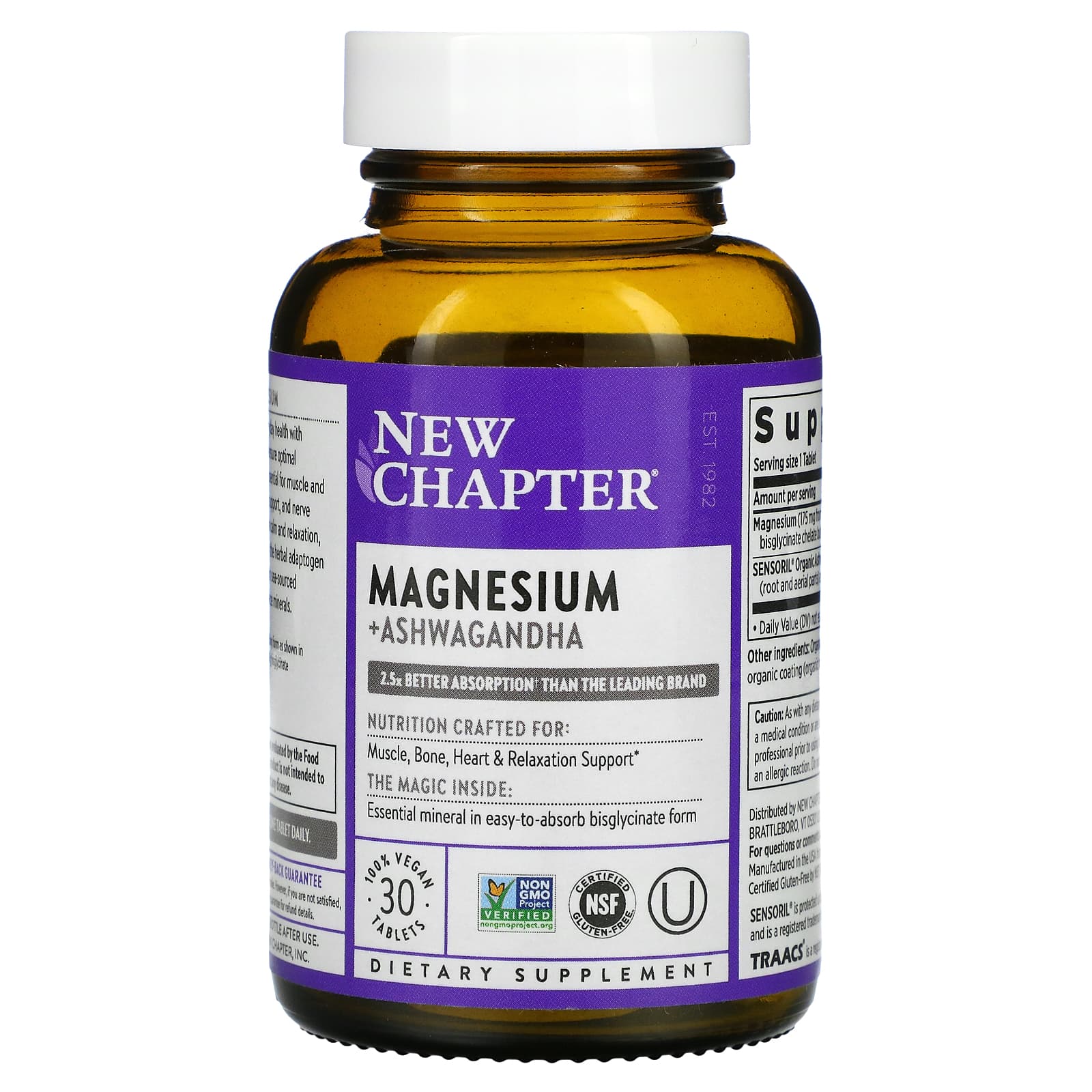 New Chapter, Magnesium + Ashwagandha, 30 Vegan Tablets UPC 727783902405 | HiLife Vitamins
