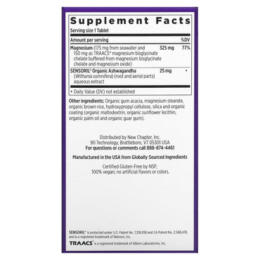 New Chapter, Magnesium + Ashwagandha, 60 Vegan Tablets UPC 727783902436 | HiLife Vitamins