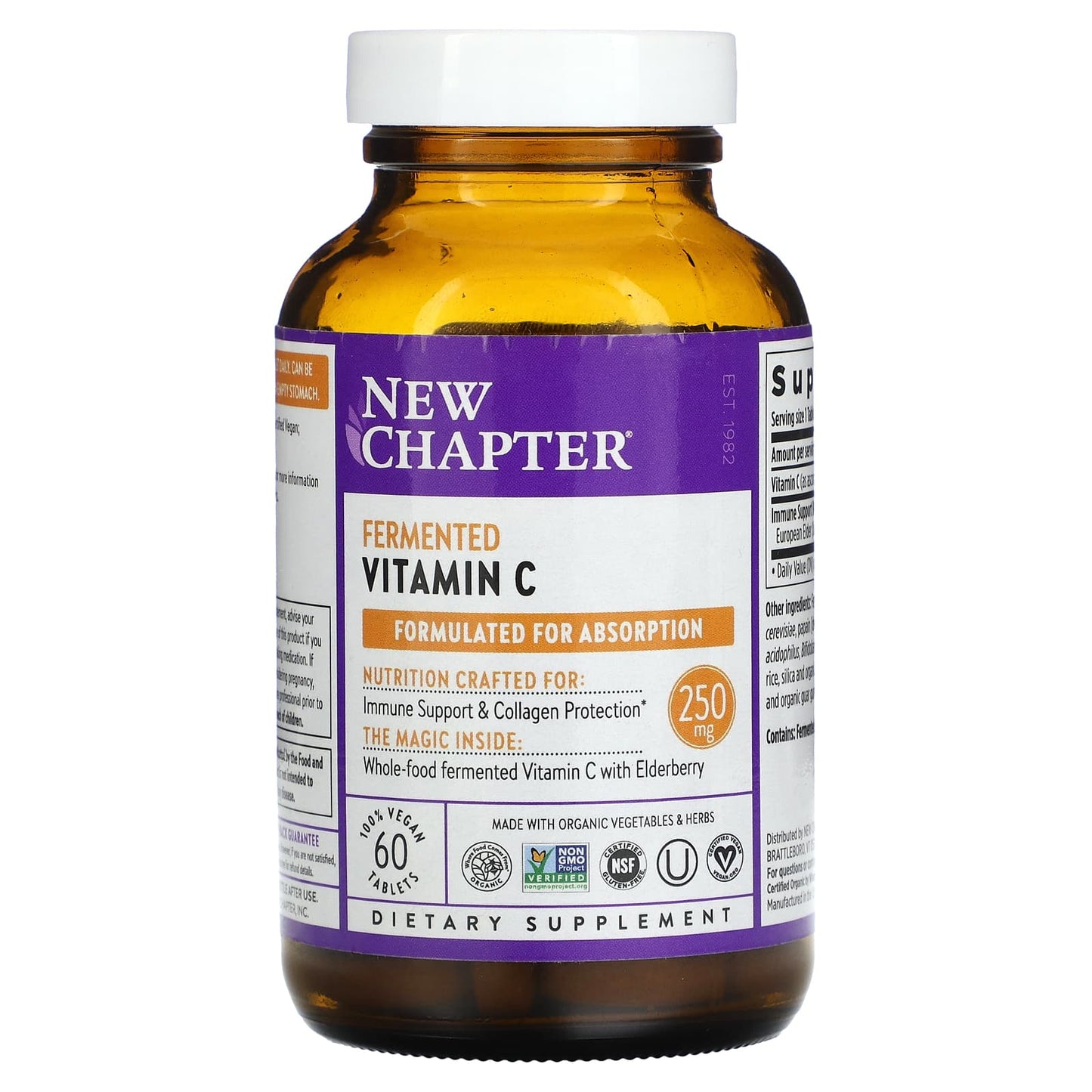 New Chapter, Fermented Vitamin C, 250 mg, 60 Vegan Tablets - 727783902573 | Hilife Vitamins