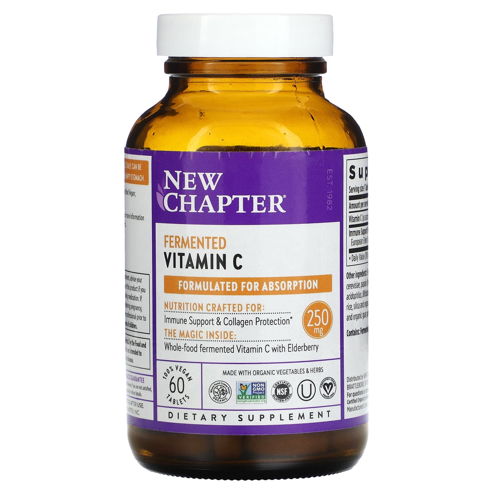 New Chapter, Fermented Vitamin C, 250 mg, 60 Vegan Tablets UPC 727783902573 | HiLife Vitamins