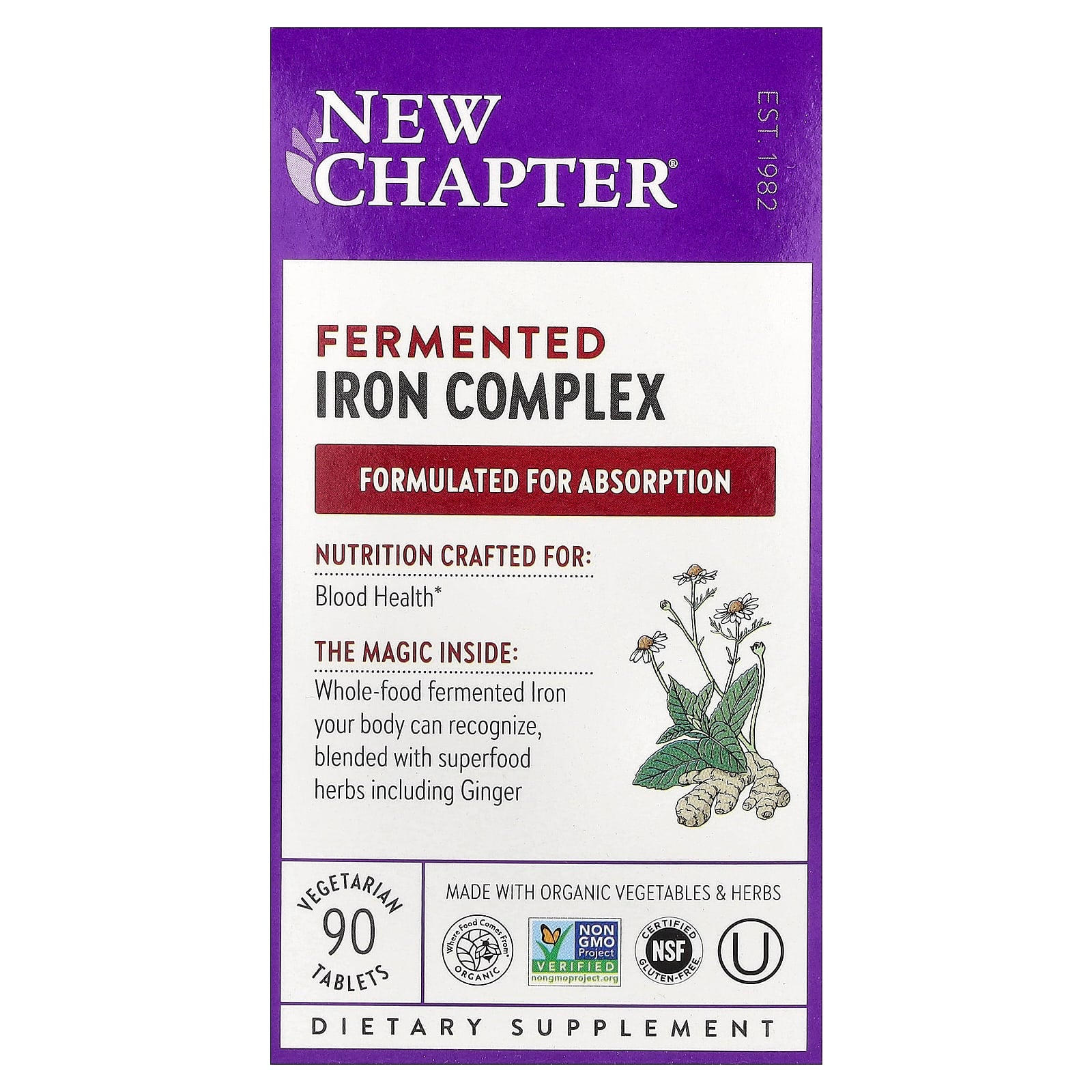 New Chapter, Fermented Iron Complex, 90 Vegertarian Tablets UPC 727783903570 | Hilife Vitamins
