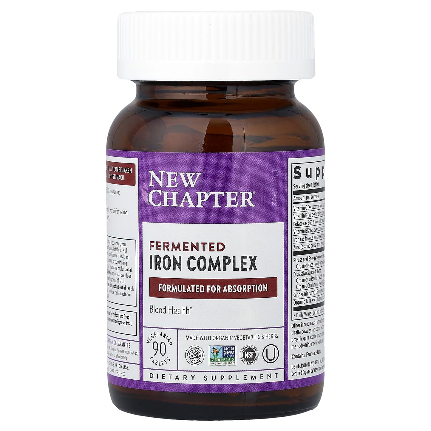 New Chapter, Fermented Iron Complex, 90 Vegertarian Tablets UPC 727783903570 | Hilife Vitamins