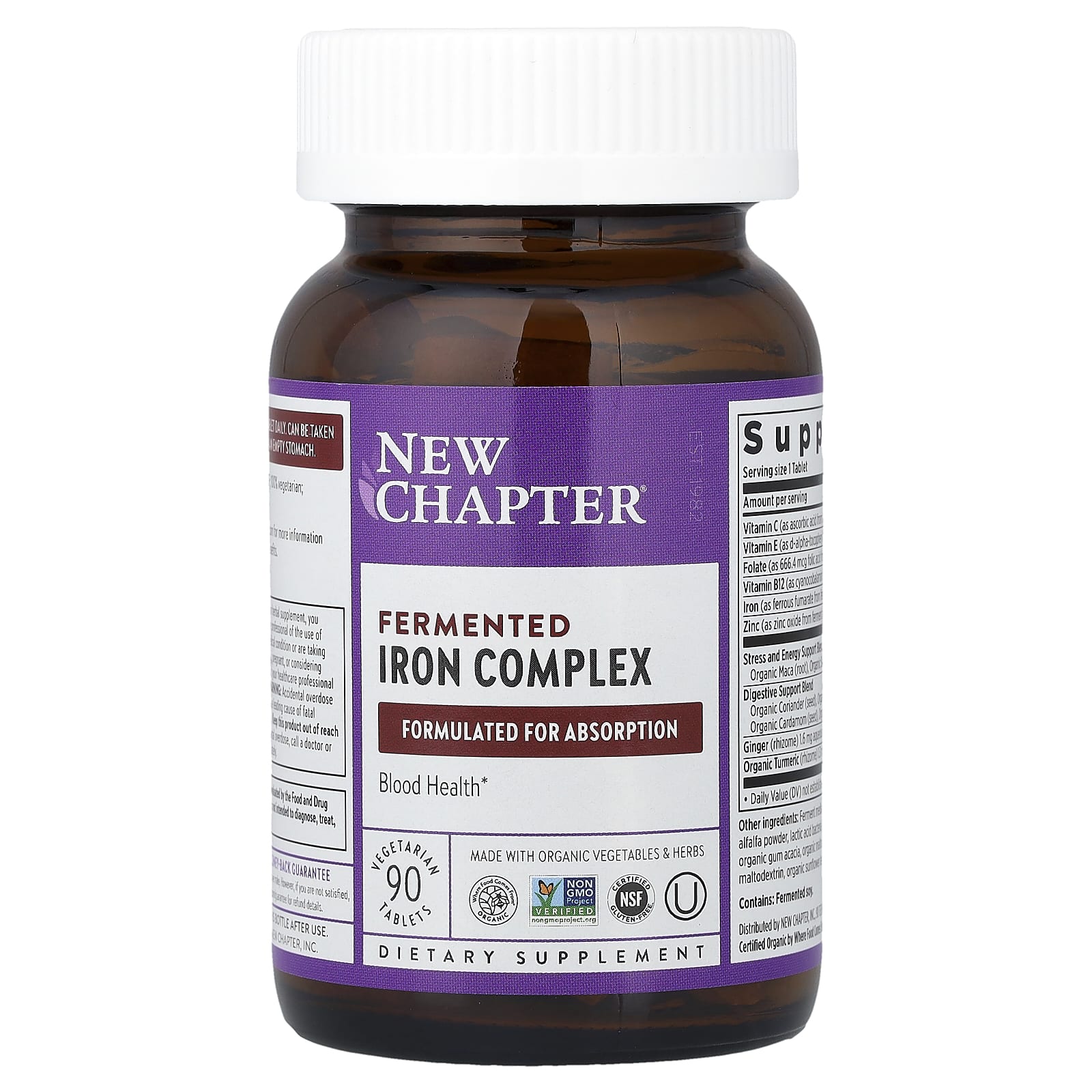 New Chapter, Fermented Iron Complex, 90 Vegertarian Tablets UPC 727783903570 | Hilife Vitamins