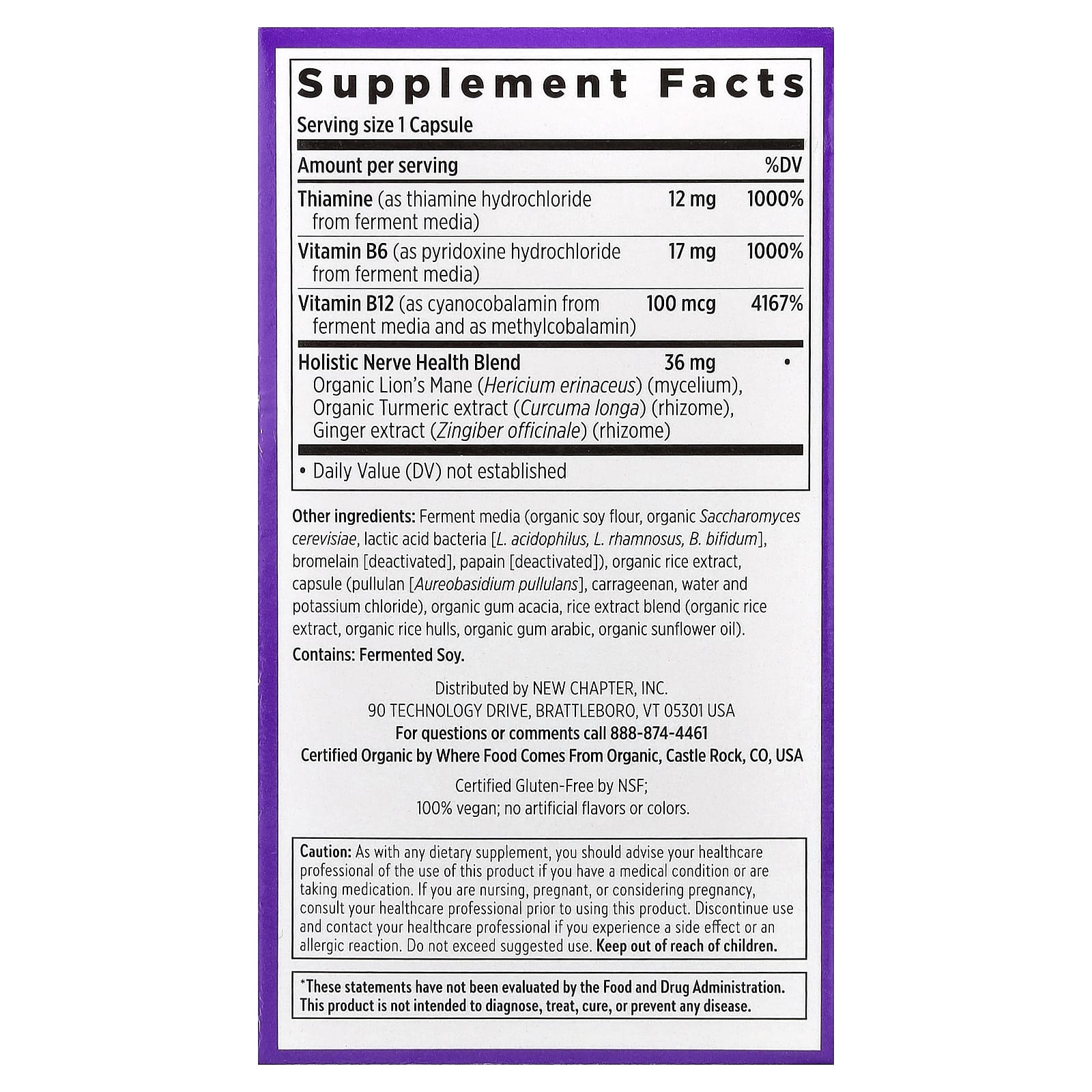 New Chapter, Holistic Nerve Health, 30 Capsules UPC 727783903662 | HiLife Vitamins