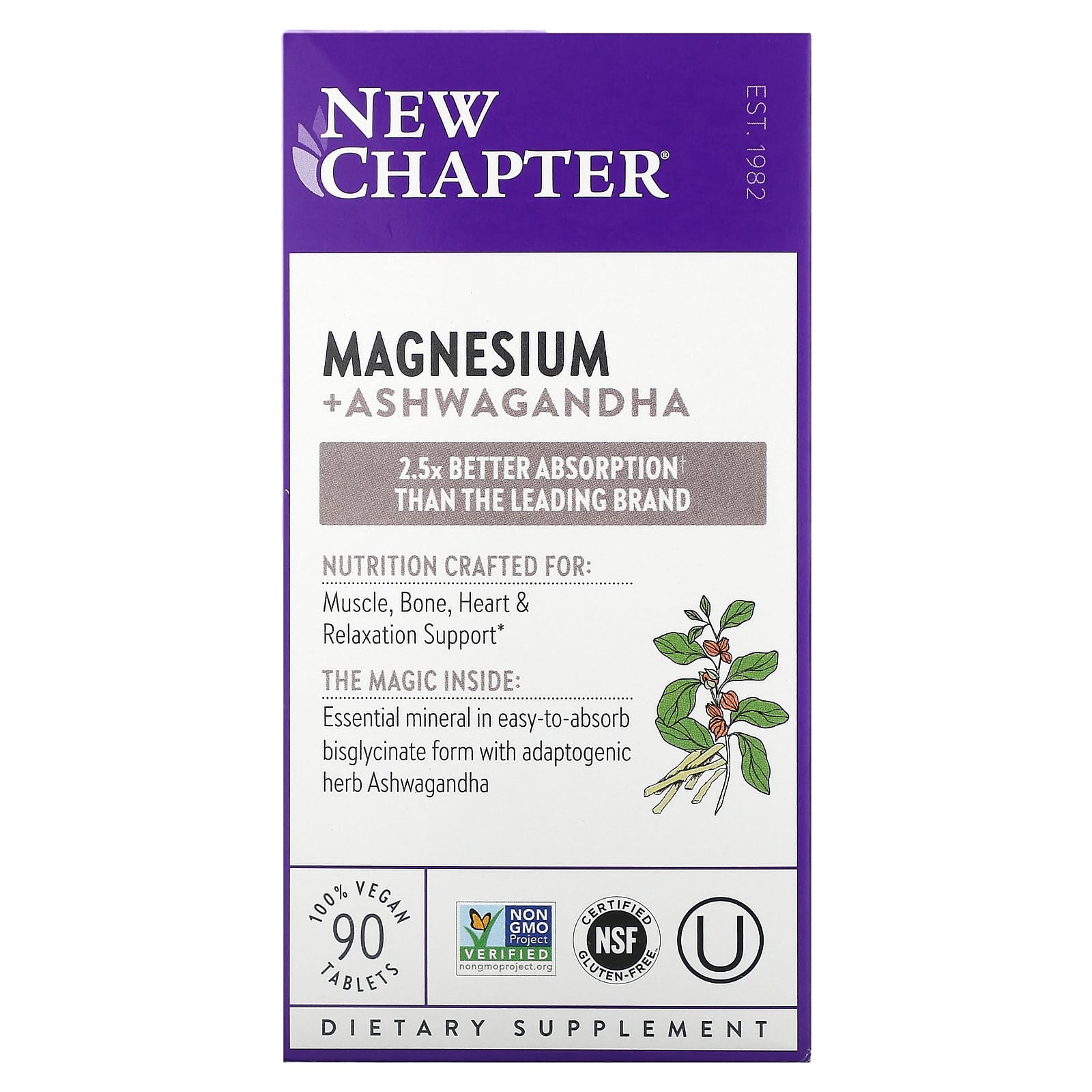 New Chapter, Magnesium + Ashwagandha, 90 Vegan Tablets UPC 727783904041 | HiLife Vitamins