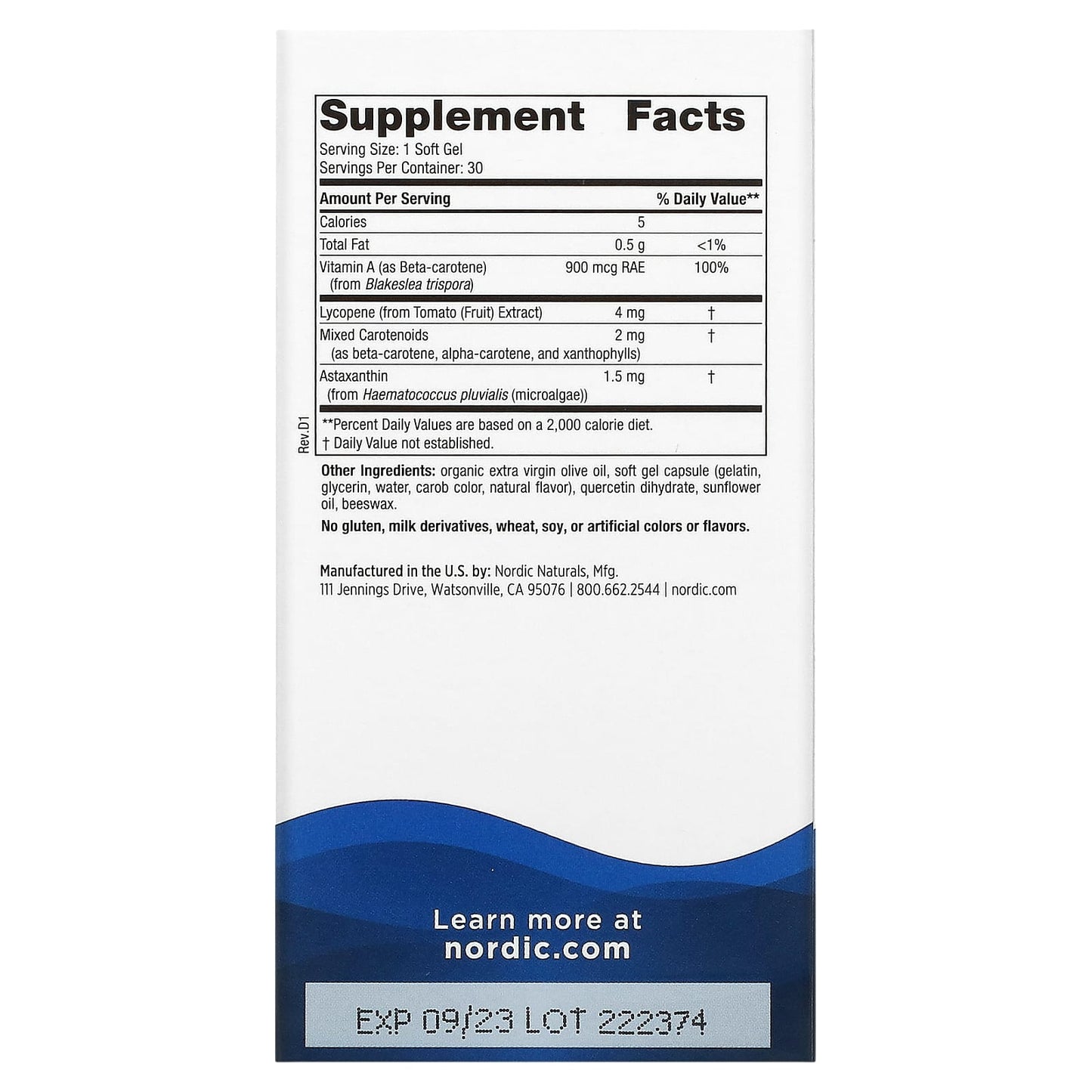 Nordic Naturals, Vitamin A +Carotenoids, 30 Softgels UPC 768990015304 | HiLife Vitamins