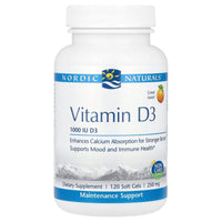 Nordic Naturals, Vitamin D3, Orange, 1,000 IU, 120 Softgels UPC 768990016011 | HiLife Vitamins