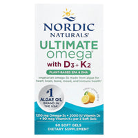 Nordic Naturals, Ultimate Omega®, Plant-Based With D3 + K2, Lemon, 60 Soft Gels - 768990016134 | Hilife Vitamins