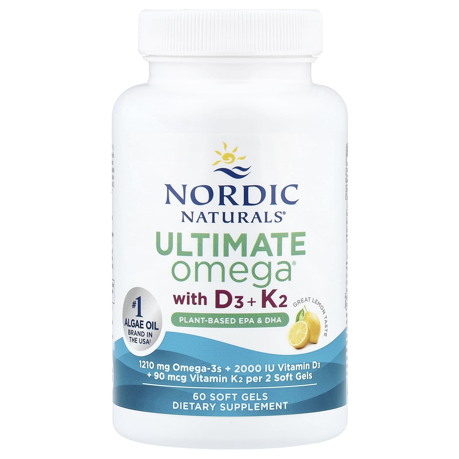 Nordic Naturals, Ultimate Omega®, Plant-Based With D3 + K2, Lemon, 60 Soft Gels - 768990016134 | Hilife Vitamins