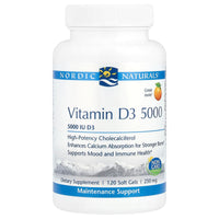 Nordic Naturals, Vitamin D3 5000, Orange, 5,000 IU, 120 Softgels UPC 768990016196 | HiLife Vitamins