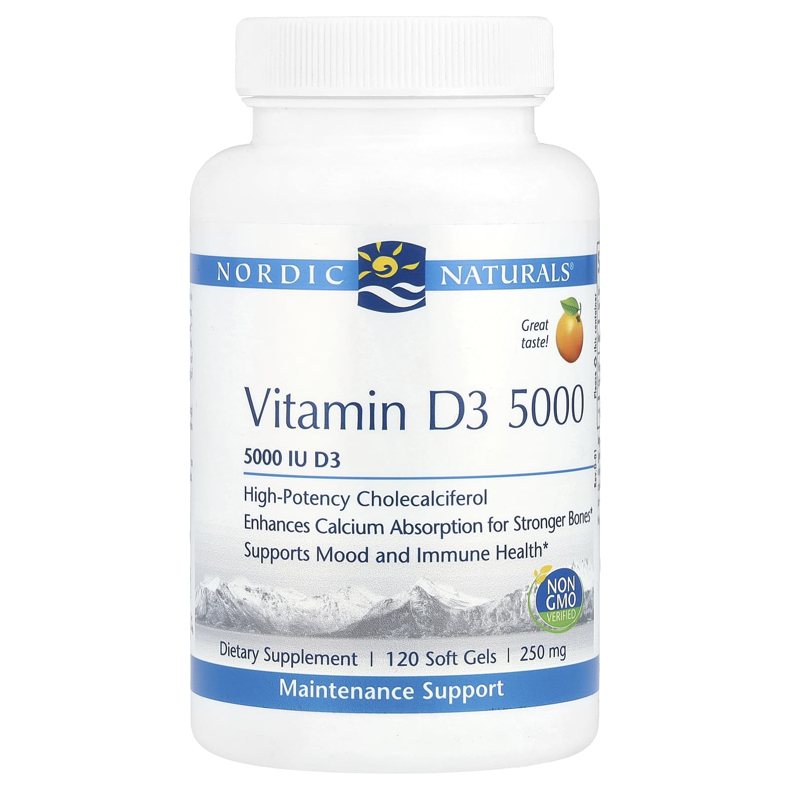 Nordic Naturals, Vitamin D3 5000, Orange, 5,000 IU, 120 Softgels UPC 768990016196 | HiLife Vitamins