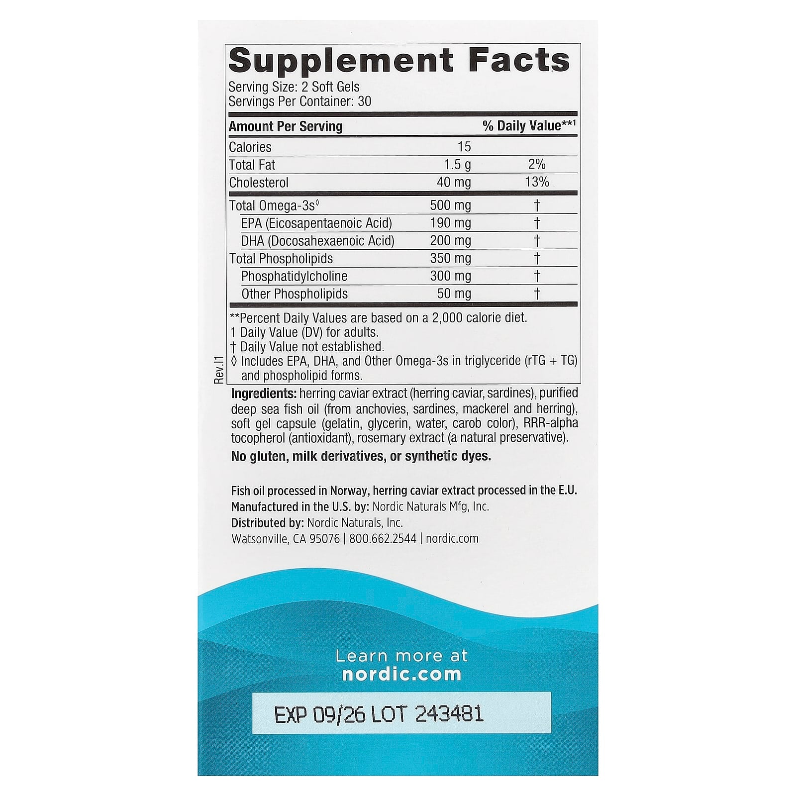 Nordic Naturals, Omega-3 Phospholipids™, 60 Softgels UPC 768990016219 | HiLife Vitamins