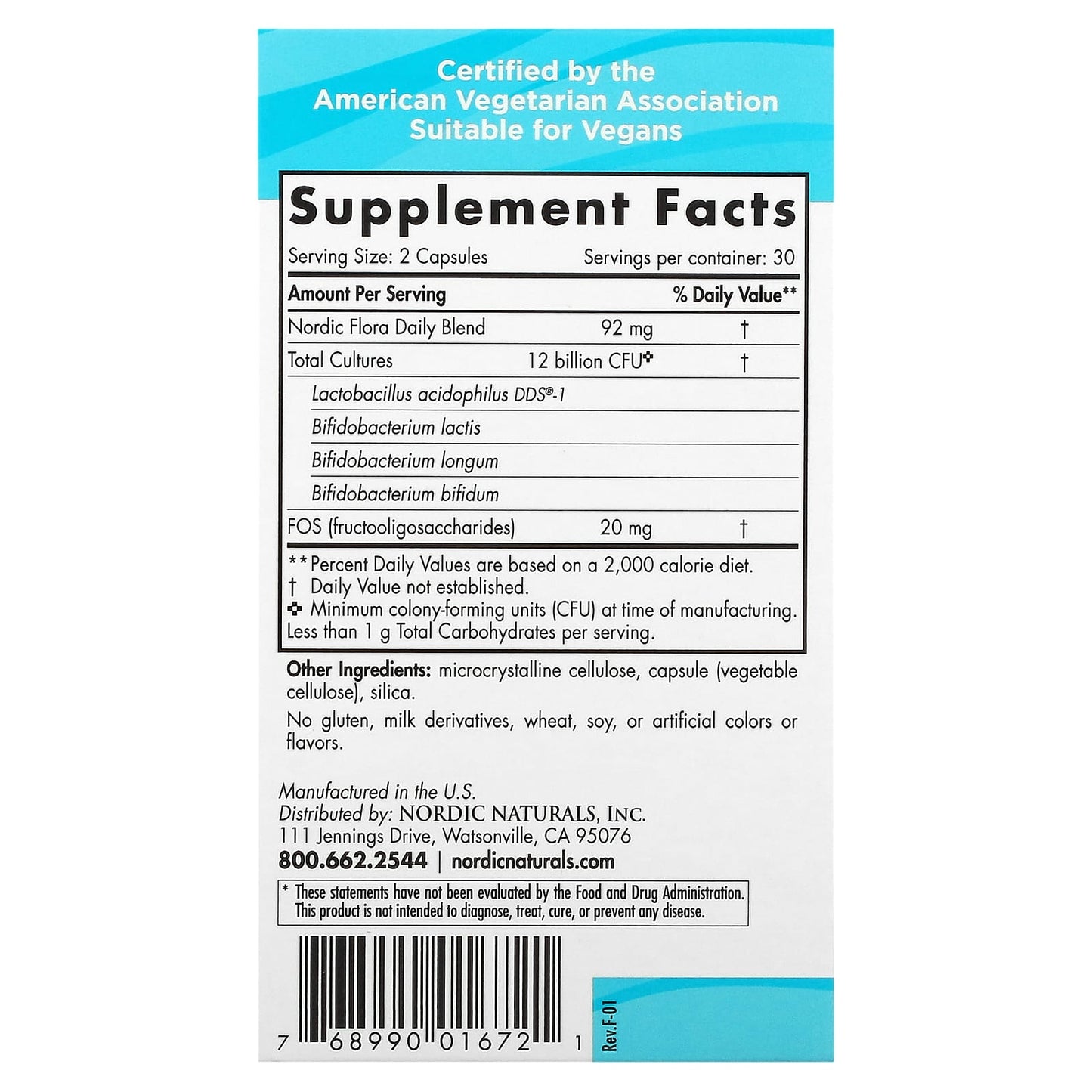 Nordic Naturals, Nordic Flora Probiotic Daily, 12 Billion CFU, 60 Capsules UPC 768990016721 | HiLife Vitamins