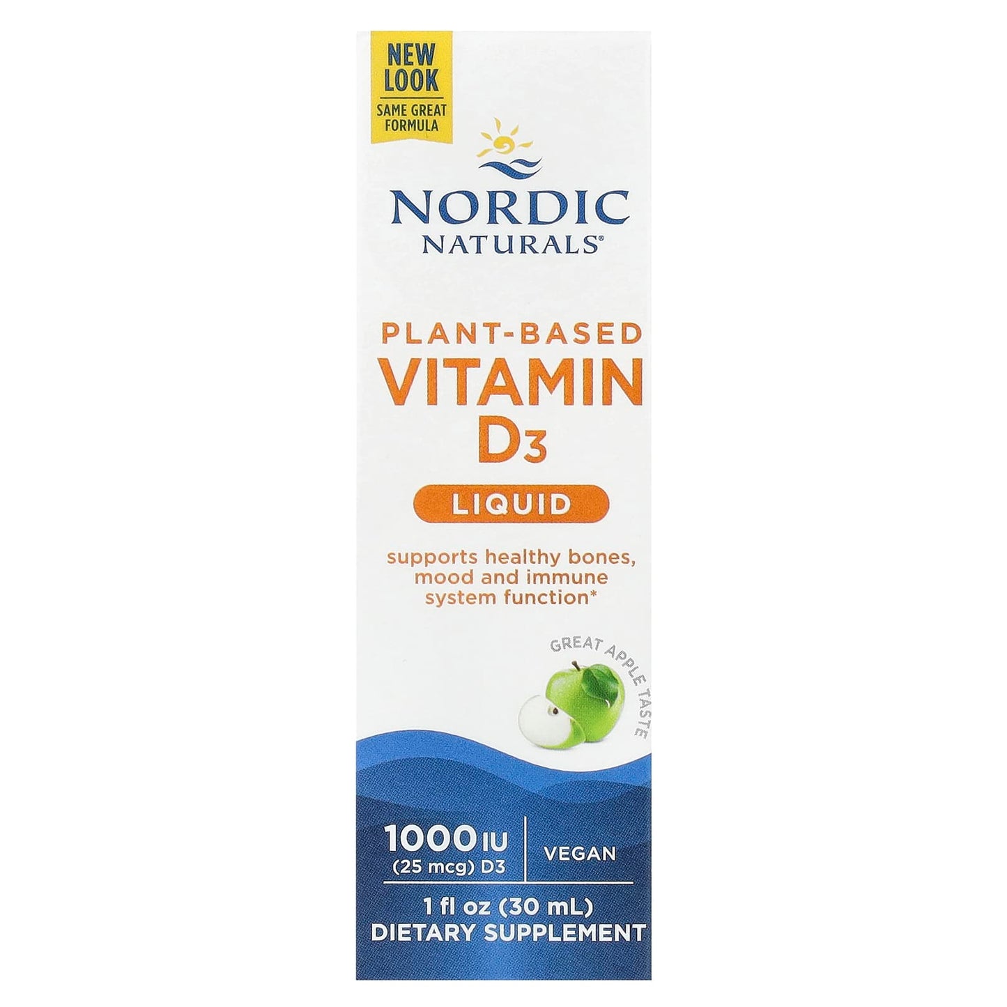 Nordic Naturals, Plant-Based Vitamin D3 Liquid, Great Apple, 25 mcg (1,000 IU), 1 fl oz (30 ml) UPC 768990016806 | HiLife Vitamins