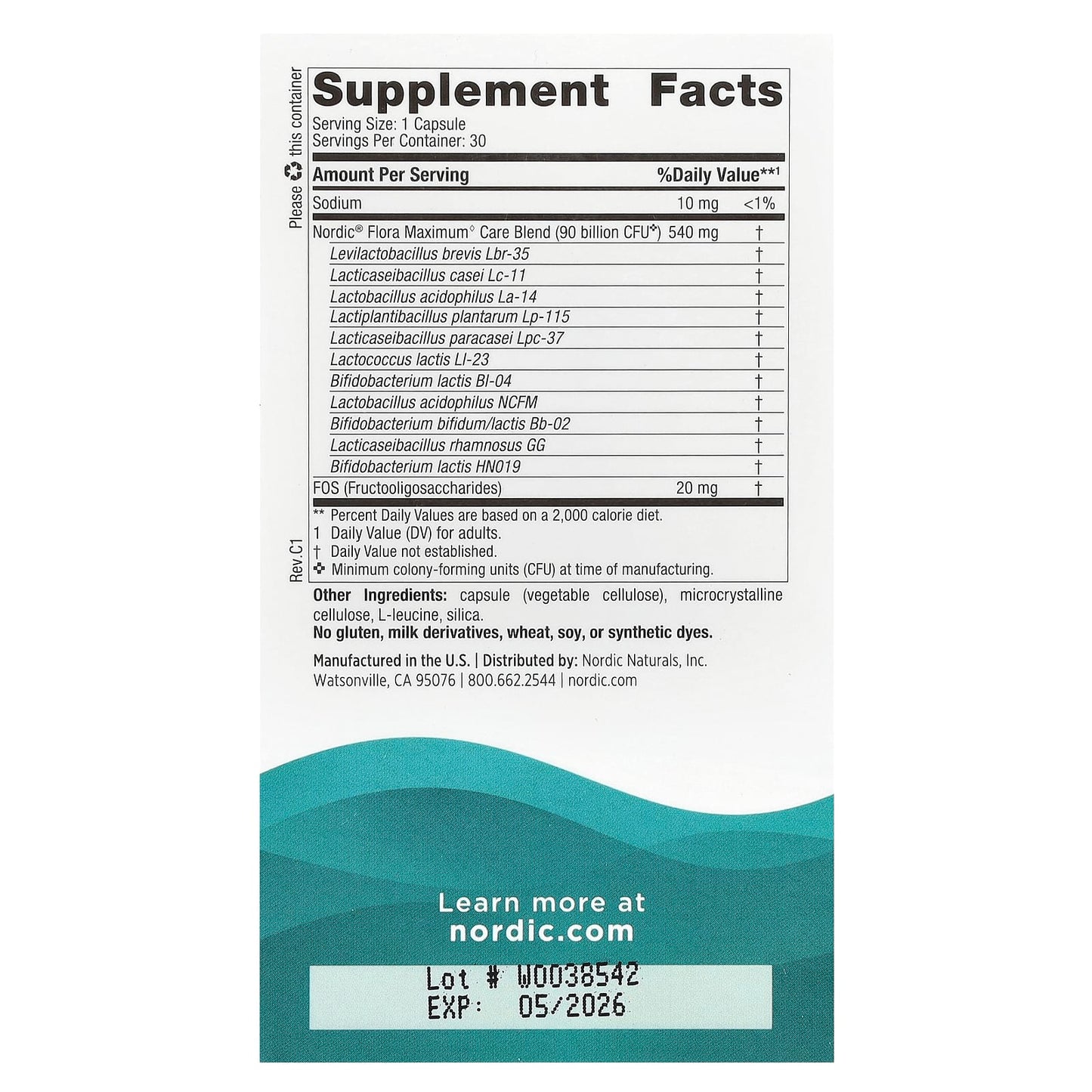 Nordic Naturals, Nordic® Flora Probiotic Maximum Care, 30 Capsules UPC 768990016851 | HiLife Vitamins
