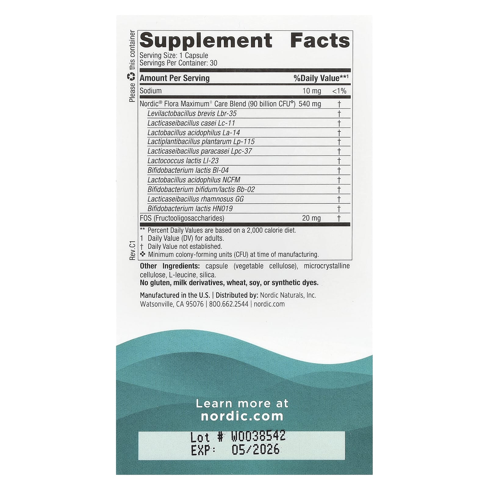 Nordic Naturals, Nordic® Flora Probiotic Maximum Care, 30 Capsules UPC 768990016851 | HiLife Vitamins