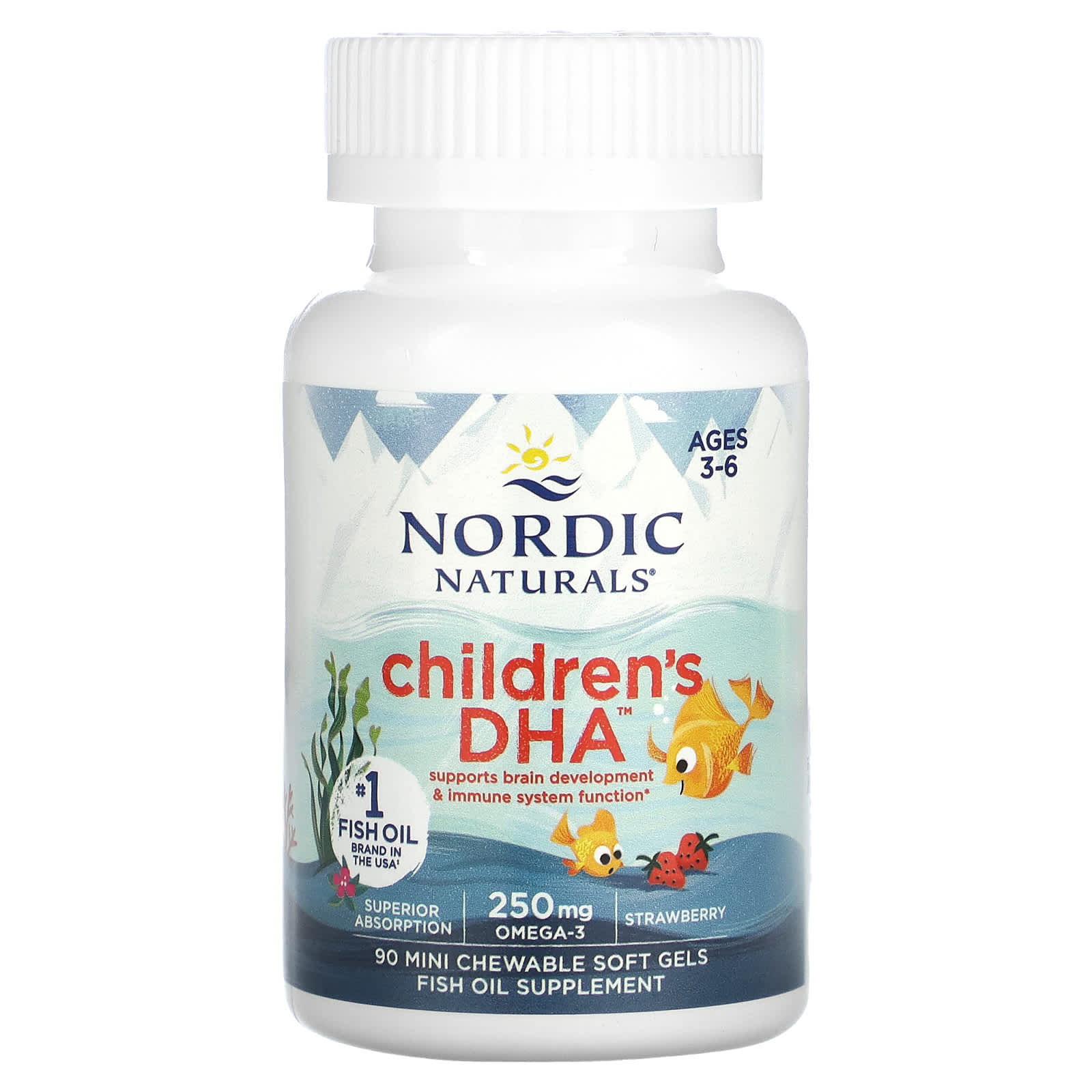 Nordic Naturals, Children's DHA, Ages 3-6, Strawberry, 90 Mini Chewable Soft Gels UPC 768990017100 | HiLife Vitamins
