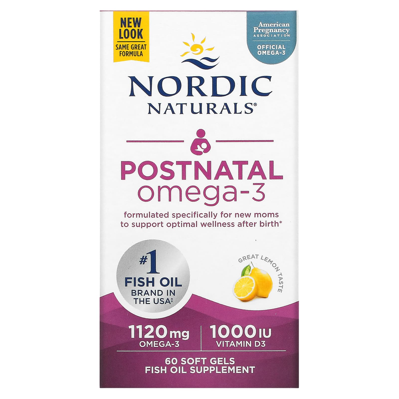 Nordic Naturals, Postnatal Omega-3, Lemon, 1,120 mg, 60 Softgels UPC 768990017582 | HiLife Vitamins