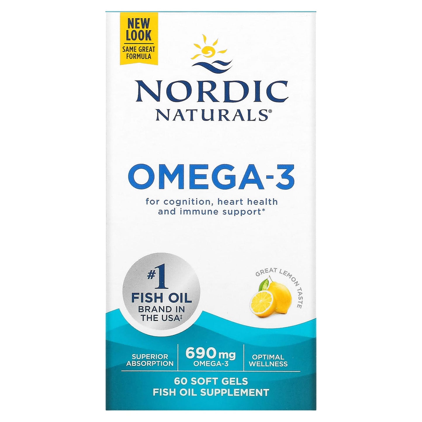 Nordic Naturals, Omega-3, Lemon, 690 mg, 60 Softgels - 768990017605 | Hilife Vitamins