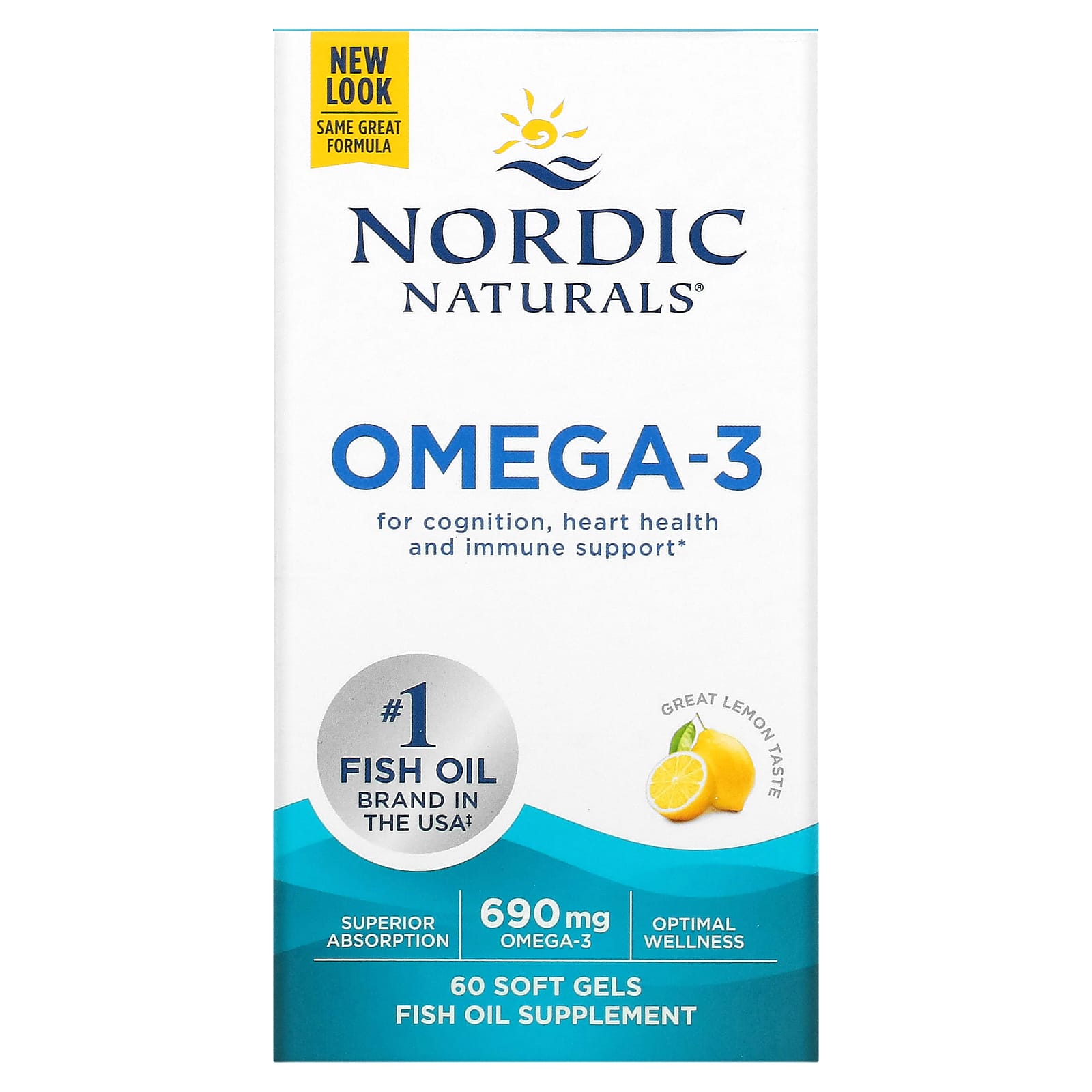 Nordic Naturals, Omega-3, Lemon, 690 mg, 60 Softgels UPC 768990017605 | HiLife Vitamins