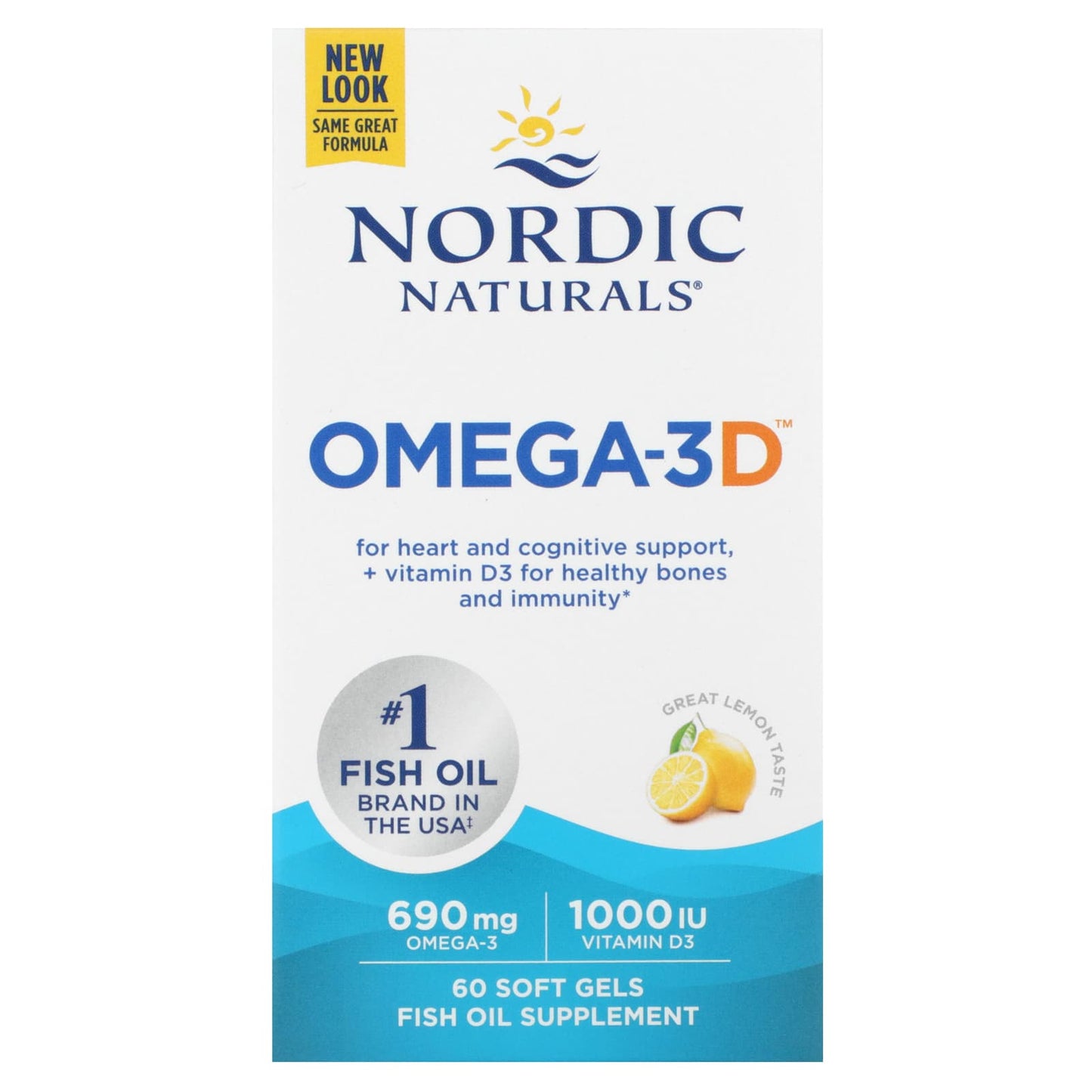 Nordic Naturals, Omega-3D, Lemon, 60 Softgels UPC 768990017612 | HiLife Vitamins
