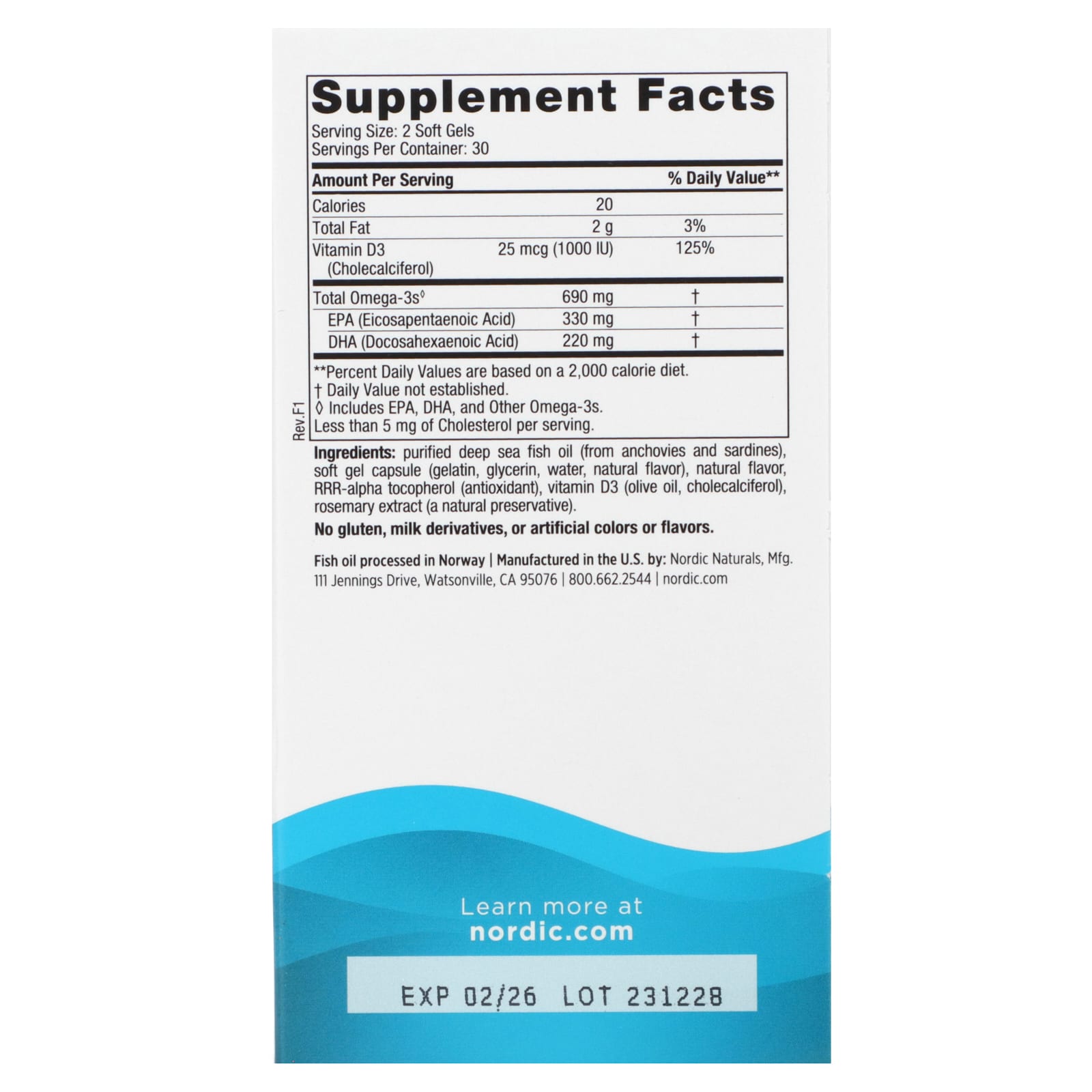 Nordic Naturals, Omega-3D, Lemon, 60 Softgels UPC 768990017612 | HiLife Vitamins