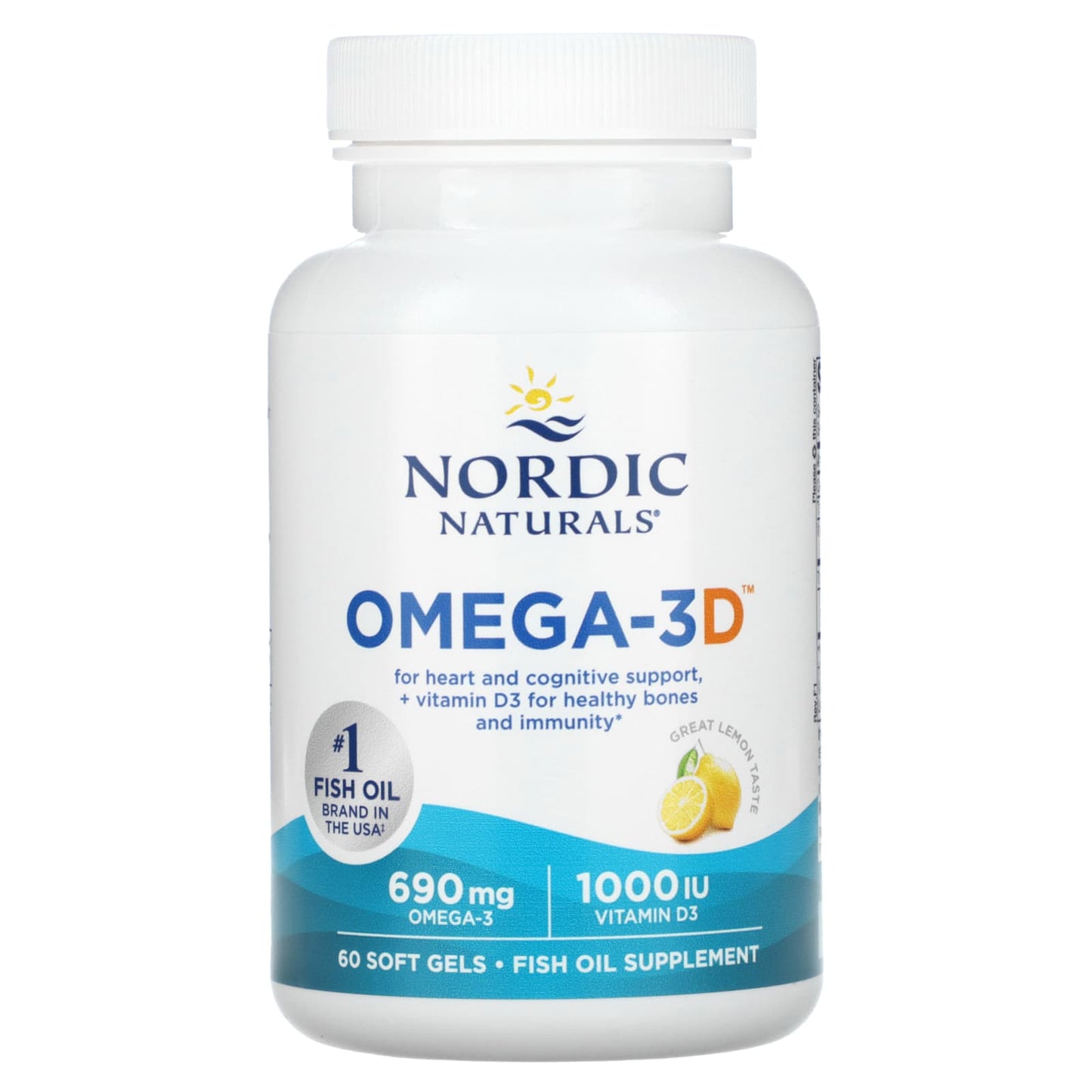 Nordic Naturals, Omega-3D, Lemon, 60 Softgels UPC 768990017612 | HiLife Vitamins