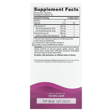 Nordic Naturals, Omega Woman with Evening Primrose Oil, 120 Softgels UPC 768990017803 | HiLife Vitamins
