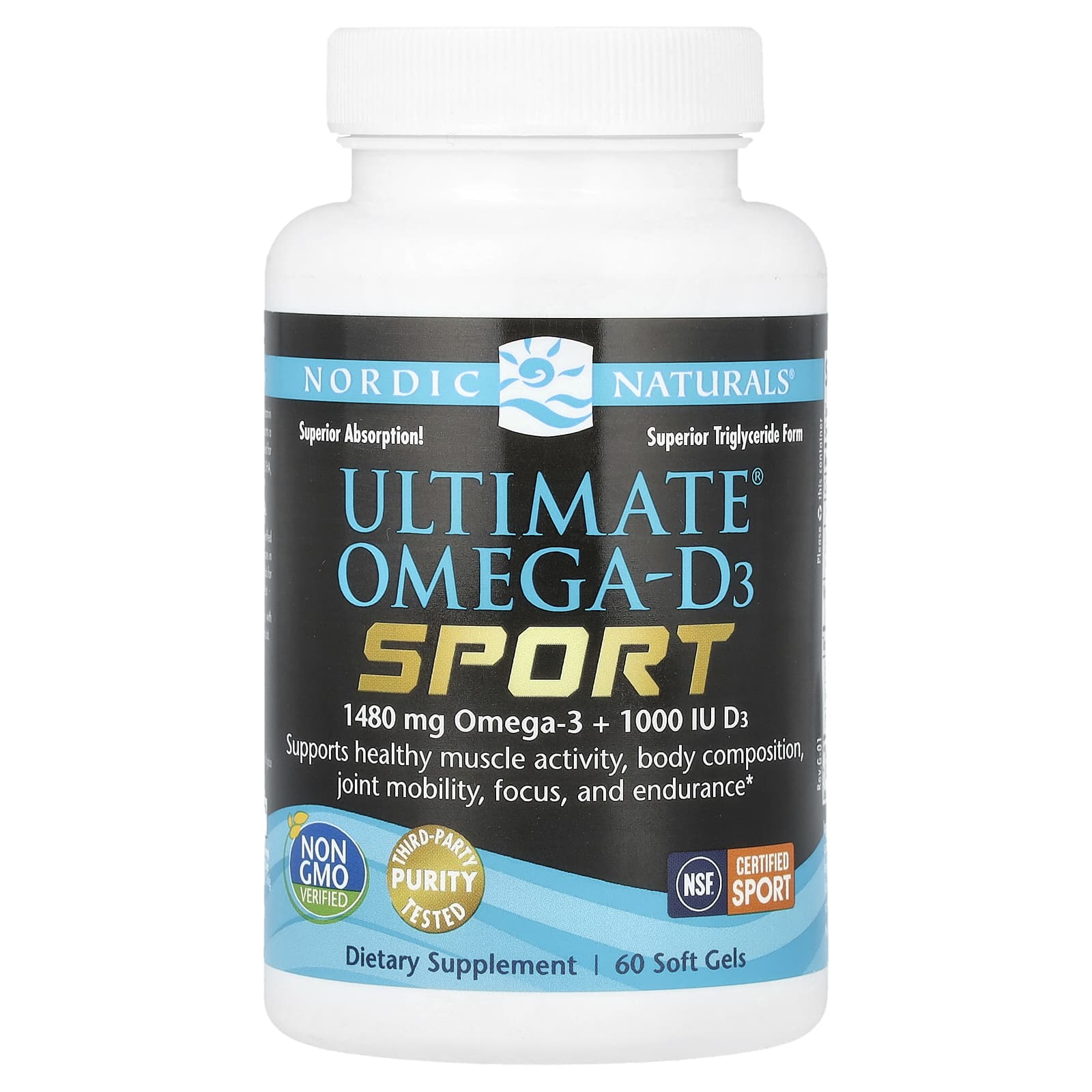 Nordic Naturals, Ultimate Omega-D3® Sport, 60 Softgels UPC 768990018084 | HiLife Vitamins