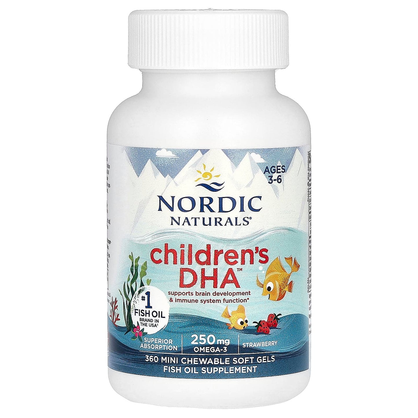 Nordic Naturals, Children's DHA, Ages 3-6, Strawberry, 360 Mini Chewable Soft Gels UPC 768990027208 | HiLife Vitamins
